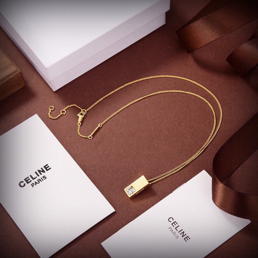 18K Celine Sentimental Double Square Diamond Necklace