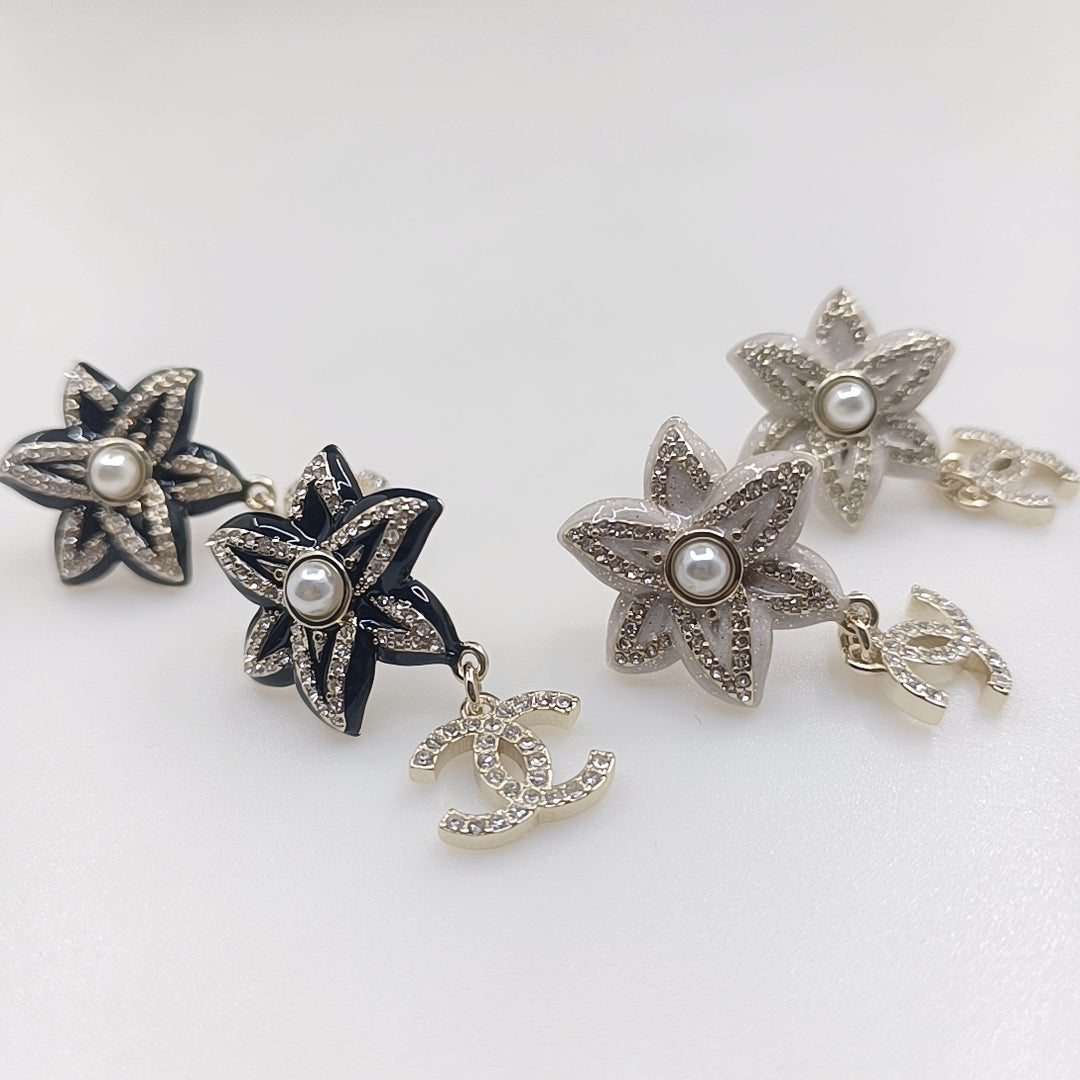 18K  Chanel Camellia Pendant Earrings