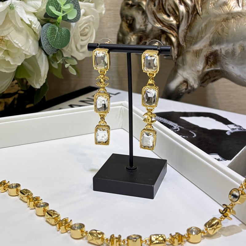 18K  Chanel 26P Crystal Gold Earrings