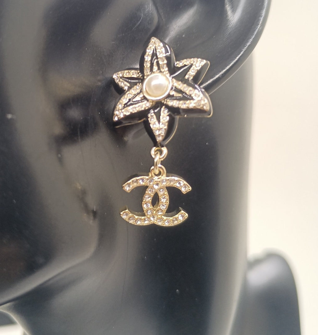 18K  Chanel Camellia Pendant Earrings