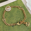 18K Double Gucci Interlocking Gucci Pearl Chain Bracelet