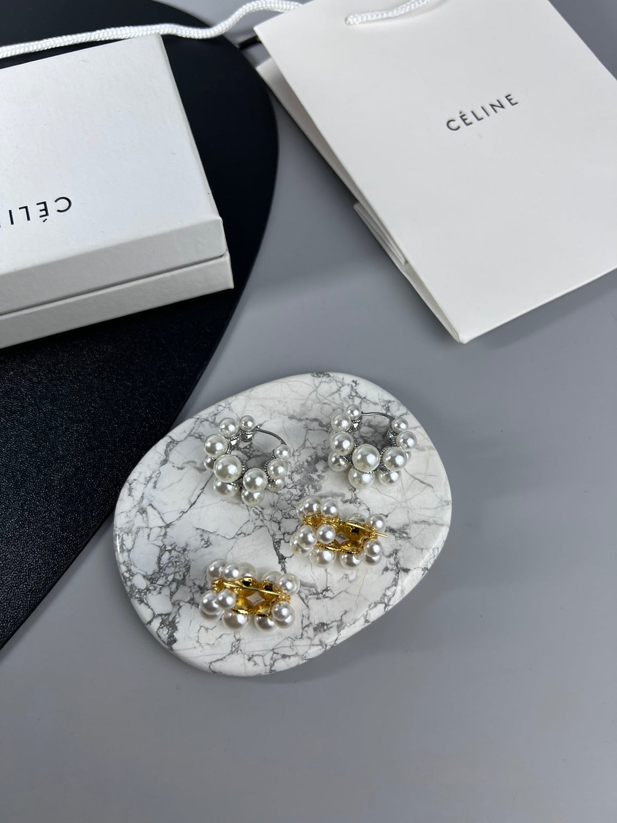 18K Celine Two-Rows Pearl Earrings